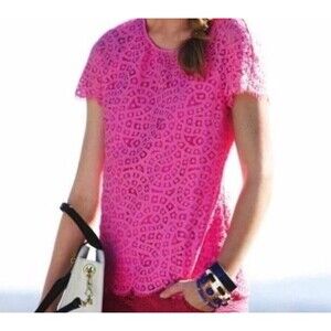 J.Crew Pink Raindrop Scalloped Lace Top Feminine Romantic Size 12